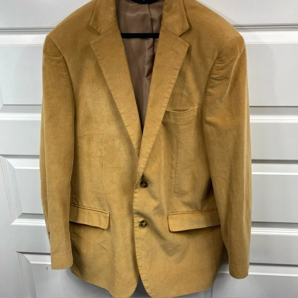 Alan Flusser Men’s 44L Tan Corduroy 100% Cotton Blazer RN 90704 Jacket Suit
